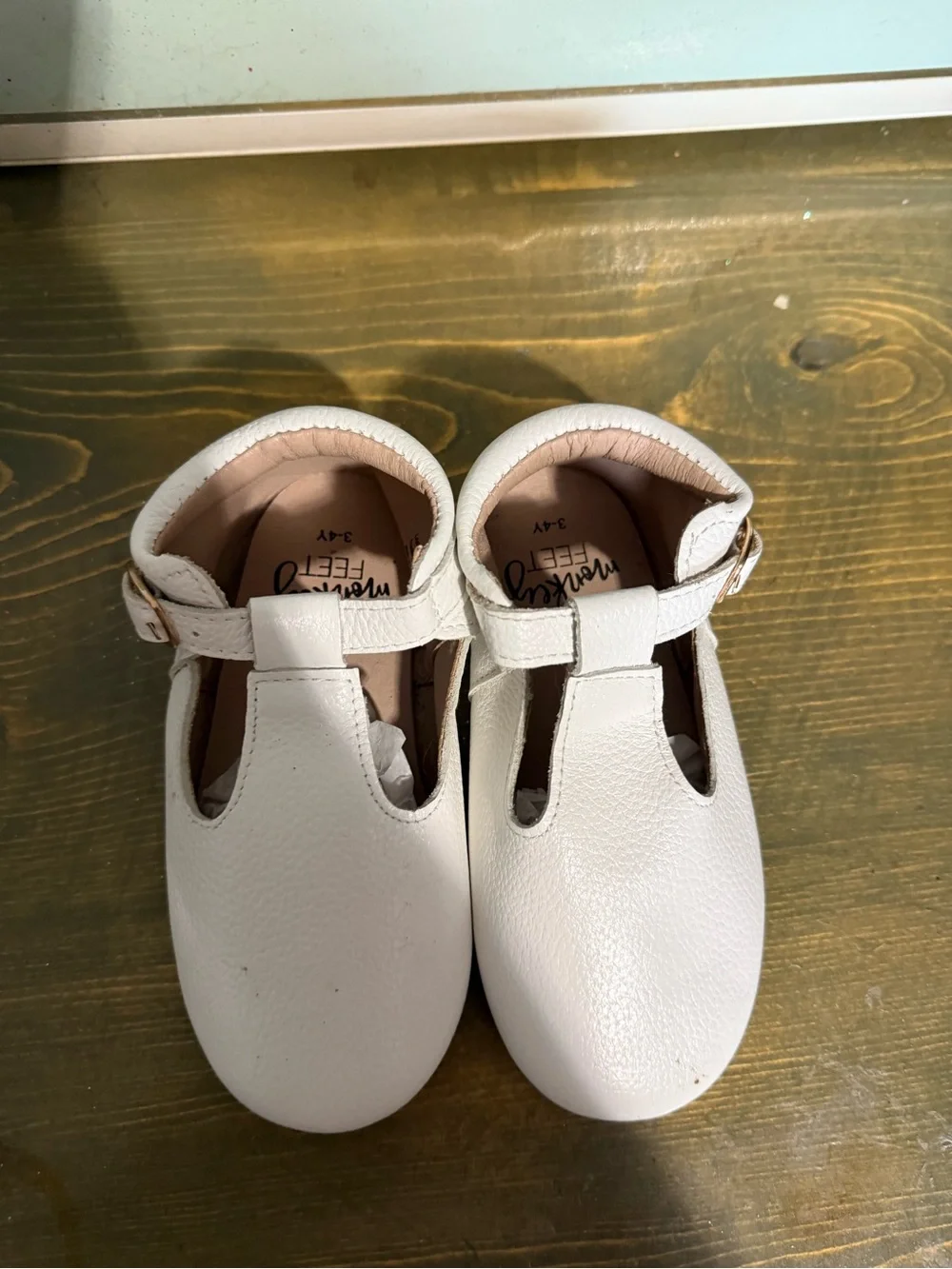 Monkey Feet White T‑Strap Kids Dress Shoes size 3-4 Y New
